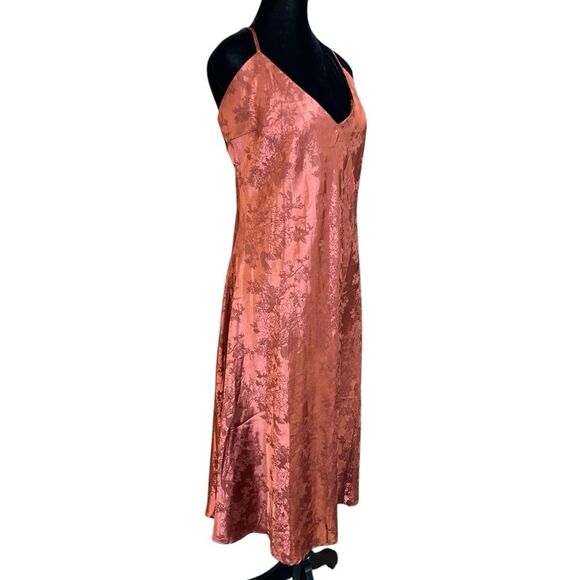 Lulu's Calia Love Floral Jacquard Satin Slipdress Size XL Rich Brown Sexy Silky - Picture 3 of 8